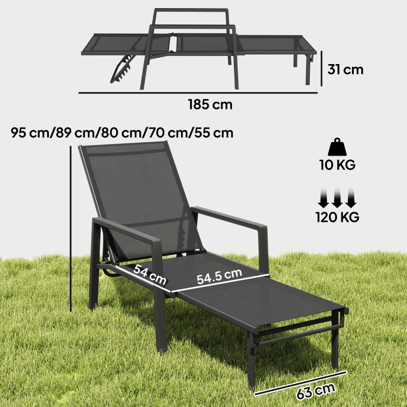 Outsunny Șezlong cu 5 Poziții, 118x58x80 cm, Negru