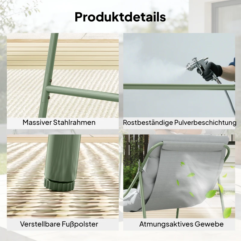 Outsunny Balkonmöbel Set 3 teilig Gartenmöbel Set mit Tisch Kissen Stahlgestell verstellbar Fußpads Hellgrau