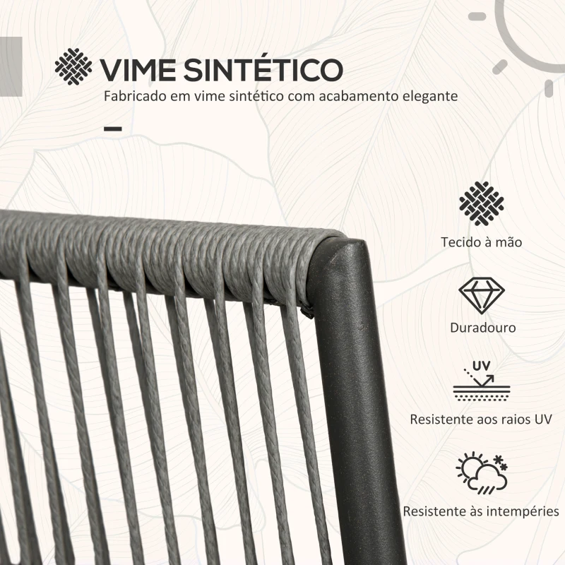 Outsunny Conjunto de Móveis de Jardim de Vime 3 Peças Incluí 1 Mesa de Centro e 2 Poltronas com Almofadas Acolchoadas Cinzento