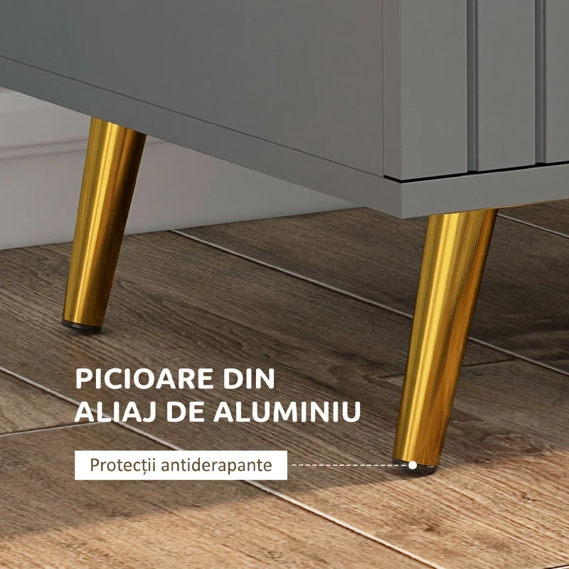HOMCOM Comodă modernă cu 4 sertare din lemn și aluminiu, 60x40x90 cm, auriu și gri închis