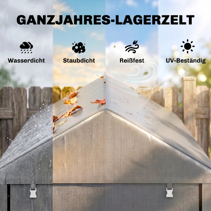 Outsunny Gartenschuppen, Lagerzelt, robust & wetterfest, Stahlrahmen, 1,2x1,8x1,6m, Hellgrau