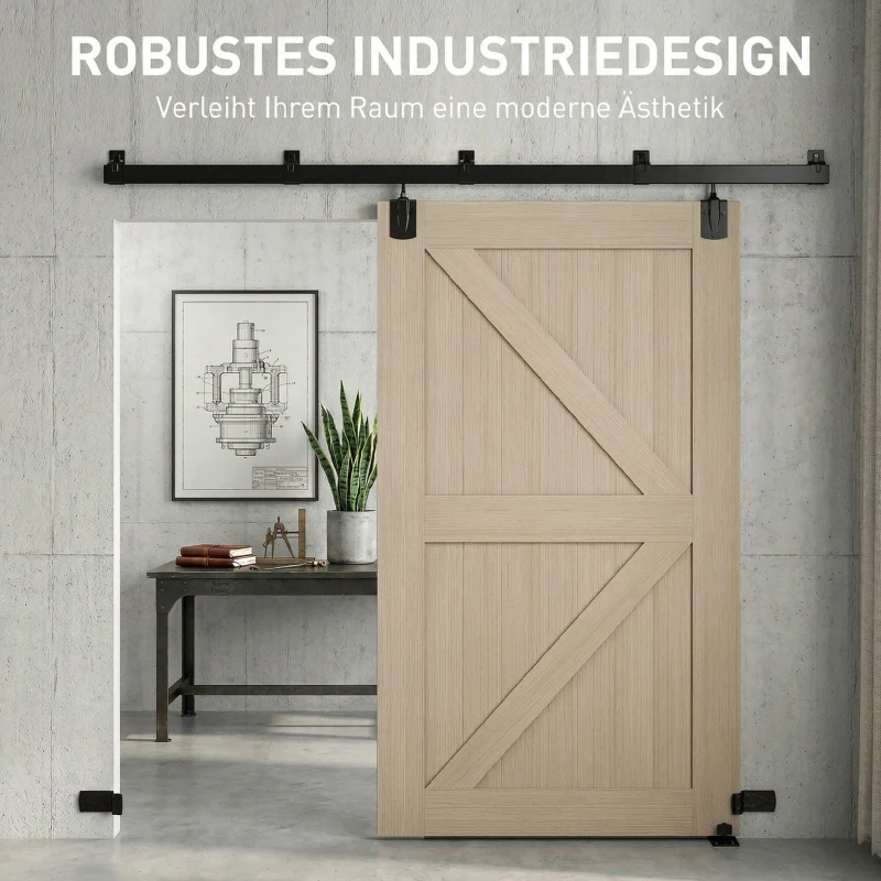 HOMCOM Schwerlast Schiebetür-Hardware-Set 244 cm Schwarz für Einzeltüren