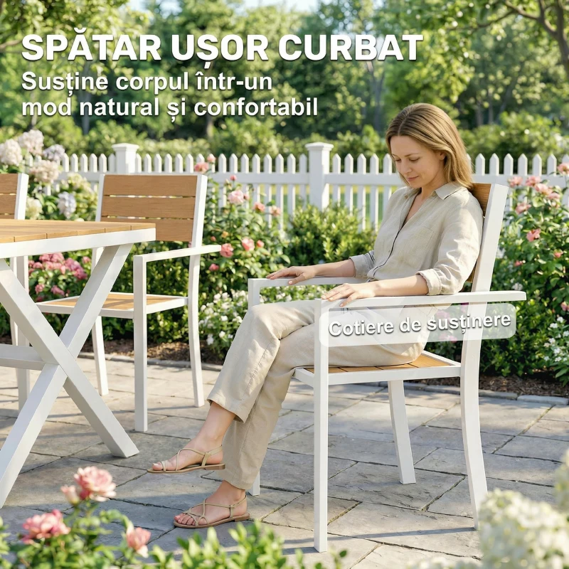 Outsunny Set de Masă pentru Exterior, 7 Piese, din Aluminiu, Lemn de Tec