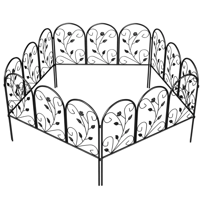 Outsunny Gartenzaun Zaun aus Metall 80 x 60 cm Dekorativer Gitterzaun Set mit Fuß für Garten Blumenbeete Tierbarriere Schwarz
