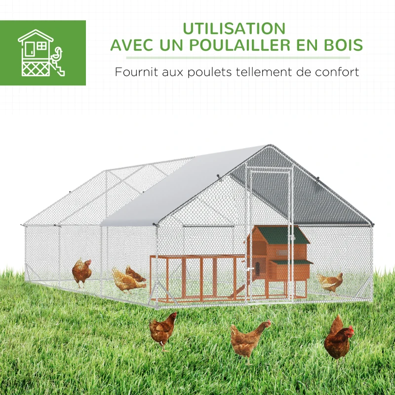 PawHut Enclos poulailler chenil volière extérieur 18 m² - Parc grillagé dim. 6L x 3l x 2H m Acier galvanisé