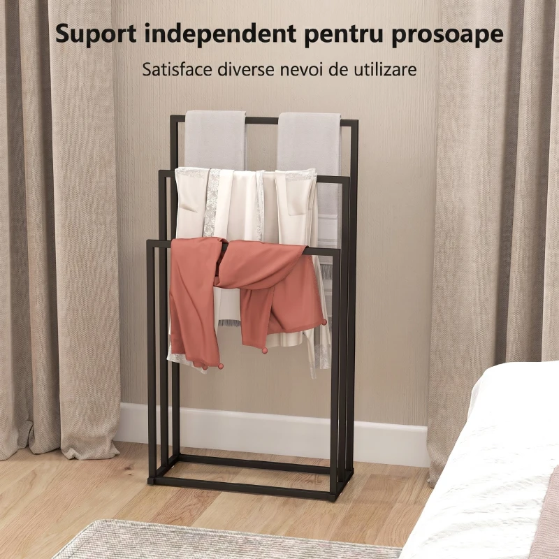 HOMCOM Suport pentru prosoape autoportant cu 3 brațe din oțel, 45x21.5x85 cm