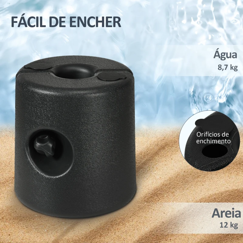 Outsunny Conjunto de 4 Pesos para Tendas Dobráveis Suportes Recarregáveis com 8,7 kg de Água ou 12 kg de Areia Ø21,5/24x25,5 cm Preto