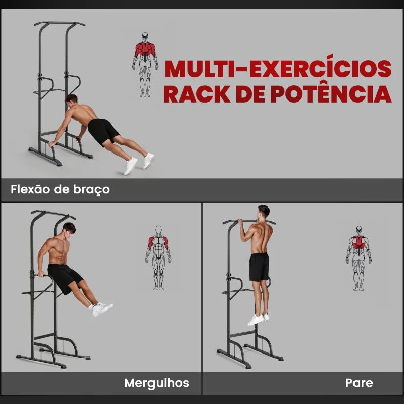 HOMCOM Barra de Exercícios com Altura Regulável Estação de Fundos Resistente para Ginásio em Casa Treino de Força Preto