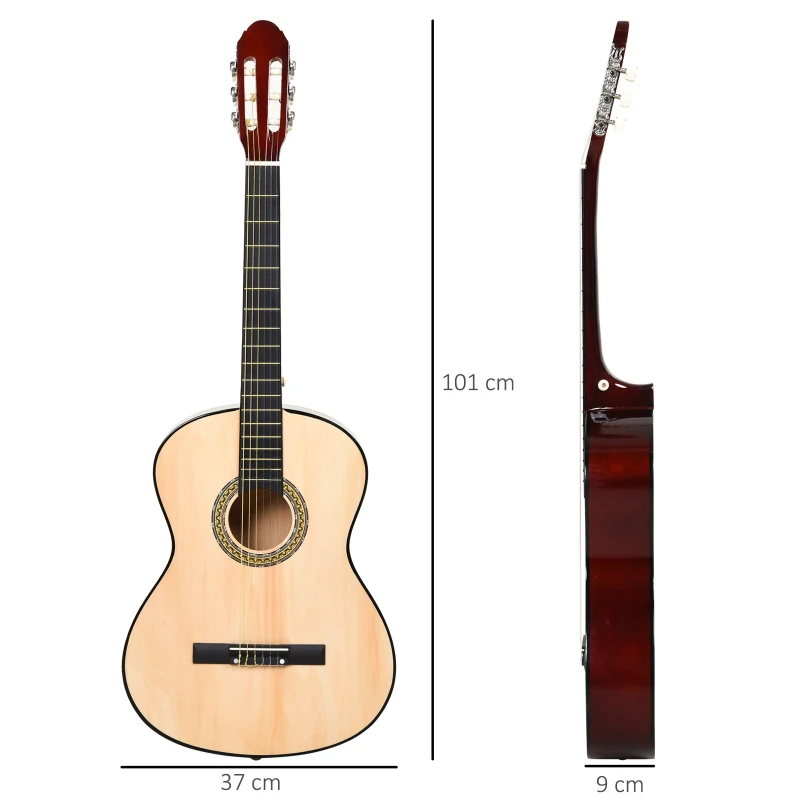 HOMCOM Chitarra Classica da 40" per Adulti con Custodia, Accordatore, 3 Plettri e 6 Corde Nylon di Ricambio