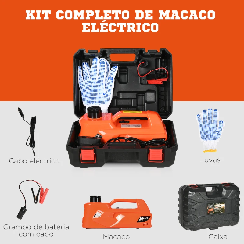 DURHAND Kit de Macaco Elétrico para Carro 12V Macaco Elétrico de Elevação de Carro para até 5 Toneladas 40x27,5x18cm Laranja