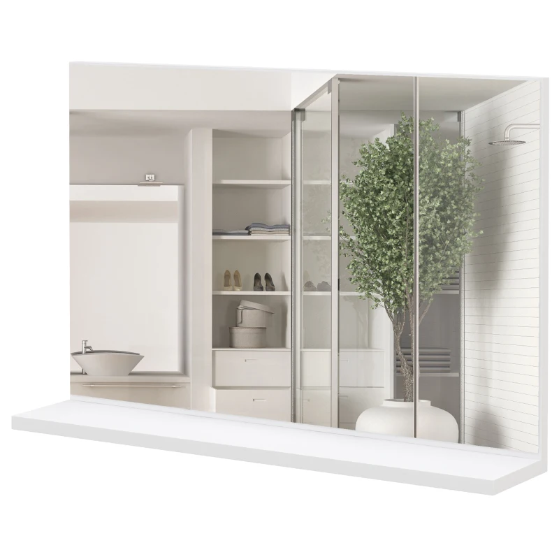 Kleankin Espelho de Casa de Banho de Parede com Prateleira Aberta Estilo Moderno para Hall e Corredor 60x12x40 cm Branco