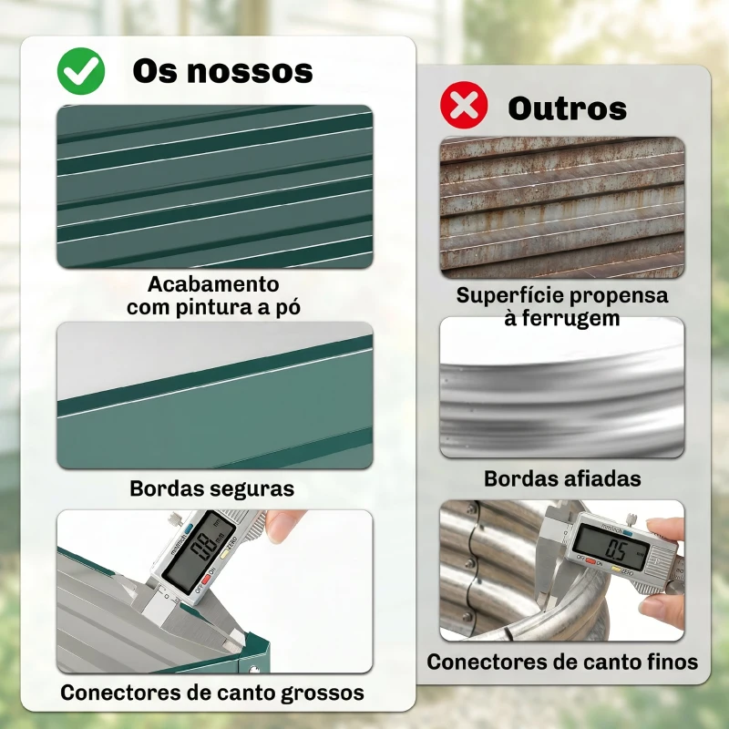 Outsunny Caixa de Cultivo de Exterior Grande e Retangular de Aço Galvanizado para Cultivar  com Base Aberta 120x120x30 cm Verde
