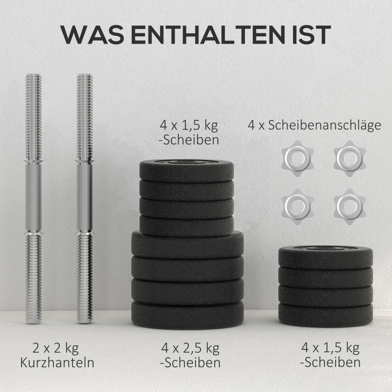 HOMCOM Kurzhantel Set 25KG Hantelset mit Hantelscheiben für Zuhause Büro Fitnessstudio Stahl Kunstleder Schwarz