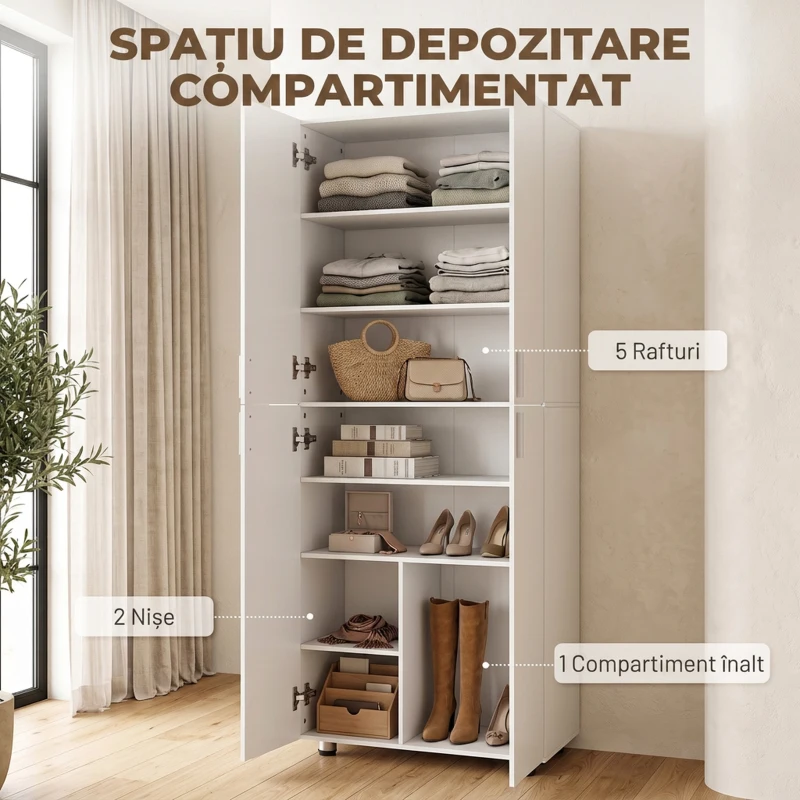 HOMCOM Dulap cu 4 Uși, 180 cm, Alb