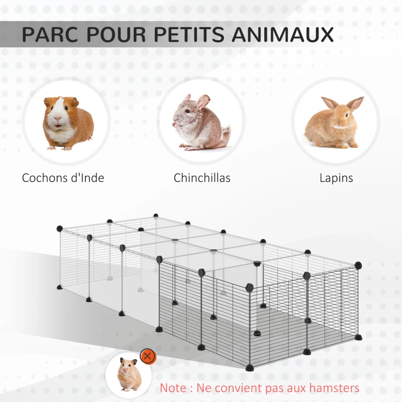 PawHut Enclos pour petits animaux design DIY cage modulable pour cochon d'Inde lapin chinchillas petits animaux domestiques 27 panneaux noir