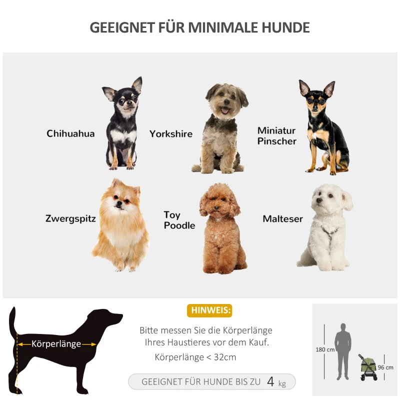 PawHut Hundewagen Hundebuggy, klappbar, 2 Sicherheitsleinen, 2 Becherhalter,  67 x 45 x 96 cm, Khaki(m-8)