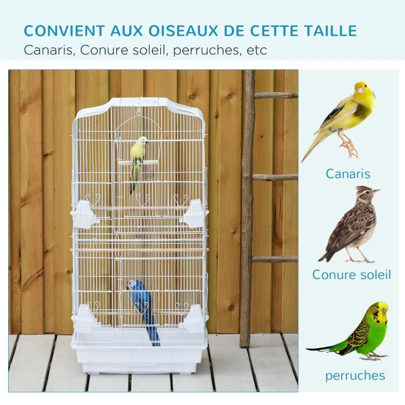 Pawhut Cage à oiseaux volière avec mangeoires perchoirs plateau excrément amovible cage pour canaris perruches perroquets 46,5 x 35,5 x 92 cm blanc
