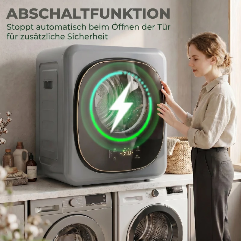 HOMCOM 4 kg Wäschetrockner, kompaktes Design, 5 Modi, Timer, Grau+Schwarz