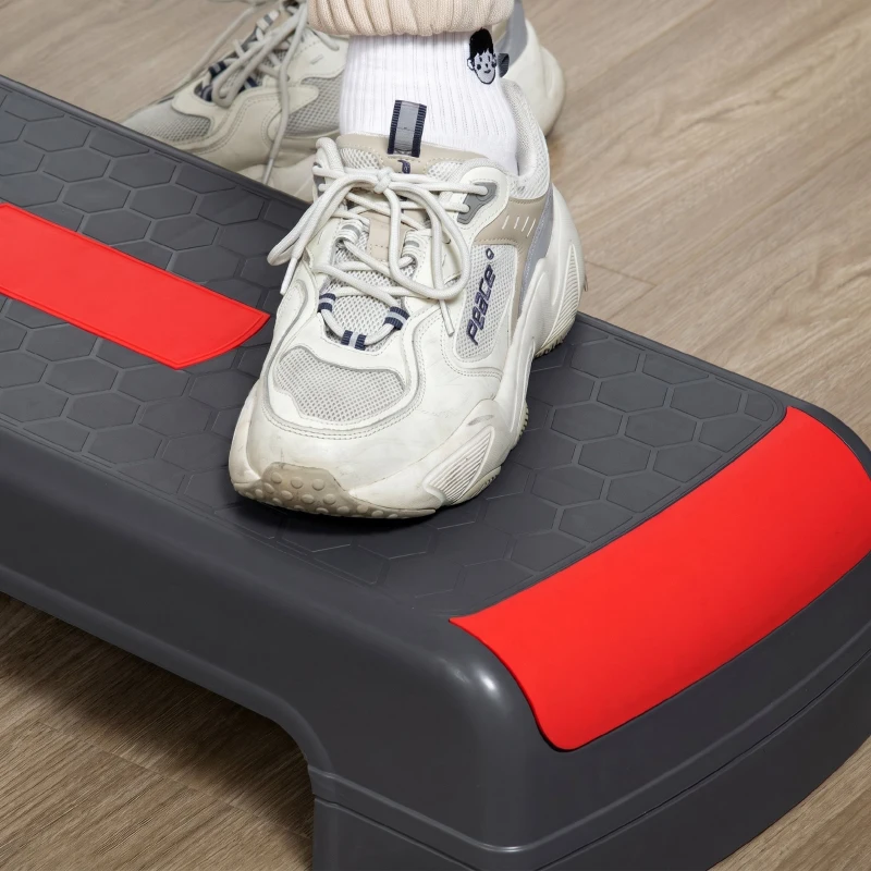 HOMCOM Step pentru aerobic reglabil pe 3 înălțimi 10-15-20 cm din plastic, negru și roșu