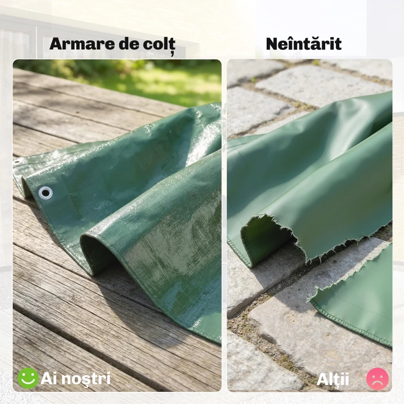 Outsunny Prelată Impermeabilă, Rezistentă la Raze UV, din PE cu Ochiuri Reîntărite, 6x4 m, Verde