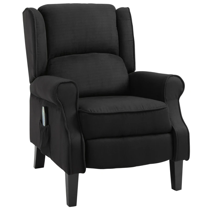 HOMCOM Poltrona de Massagem Poltrona Relax Reclinável com Controlo Remoto 2 Áreas de Massagem Bolso Lateral 78x83x101 cm Preto