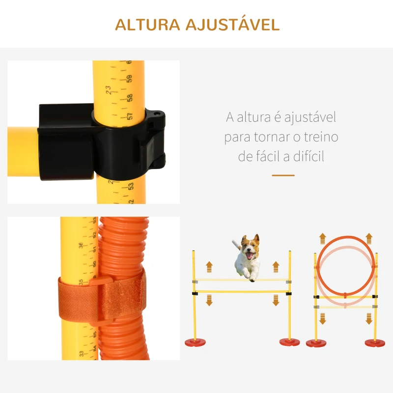 PawHut Treino de Agilidade para Cães de 3 Peças Kit Agility com Obstáculos de Salto Aro Poste com Altura Ajustável  Amarelo