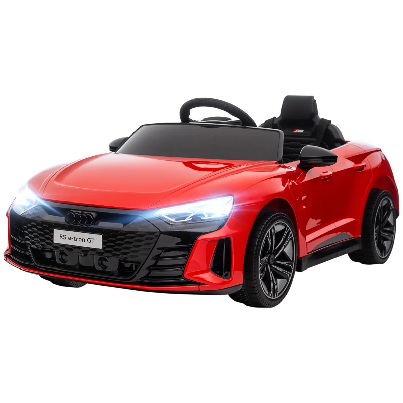 HOMCOM Carro Elétrico AUDI RS E-Tron GT 12V com 2 Motores Controlo Remoto Faróis LED Buzina Música USB 3-5km/h 103x58x41 cm Vermelho