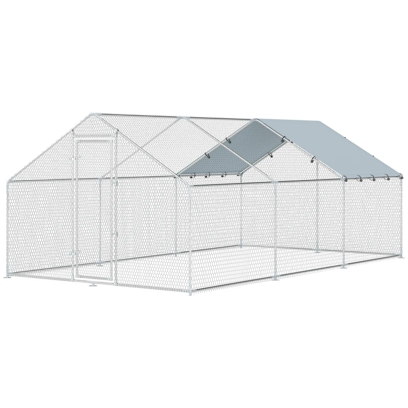PawHut Galinheiro Grande para Exterior de Aço Galvanizado 5,1x3x1,9 m 15,3 m² com Cobertura de Tecido Oxford e Fecho Prata