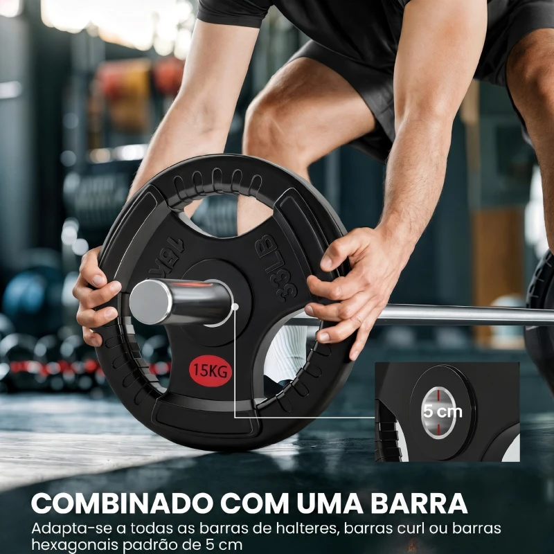 SPORTNOW Discos de Pesos com Orifício de Ø50 mm 2 Discos de 15 kg com Triplo Aperto para Halteres e Barras Ø34x5 cm Preto