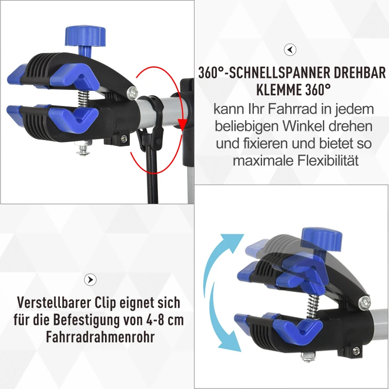 HOMCOM Fahrradmontageständer Zentrierständer Fahrradständer Reparaturständer vierbeinig mit Werkzeugablage Schwarz 144x144x117-170 cm