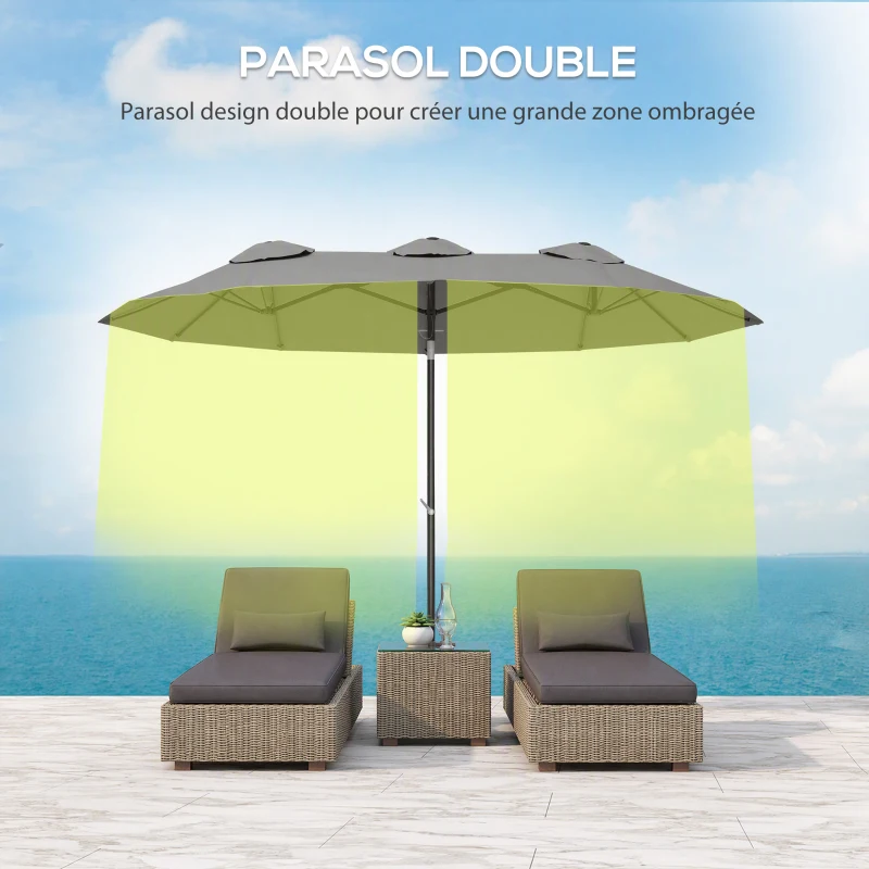 Outsunny Parasol de Jardin Exterieur Inclinable 3 x 1,5 m, Parasol Double Rectangulaire avec Manivelle, Polyester 180 g/m², Gris