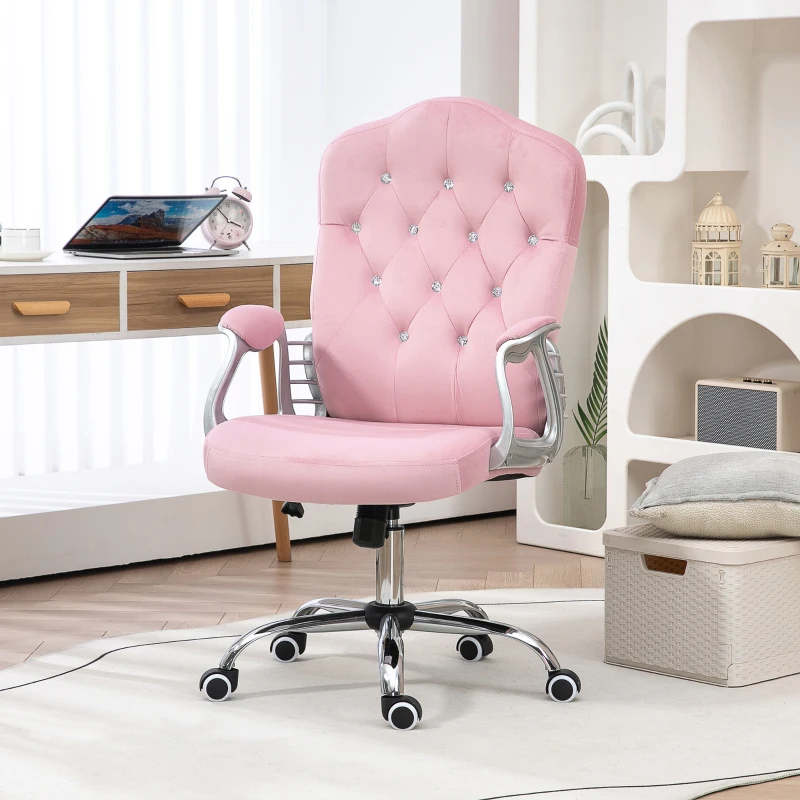 Vinsetto Bürostuhl, neigbare Lehne, höhenverstellbar, Samtoptik, bis 120 kg, Rosa(m-2)