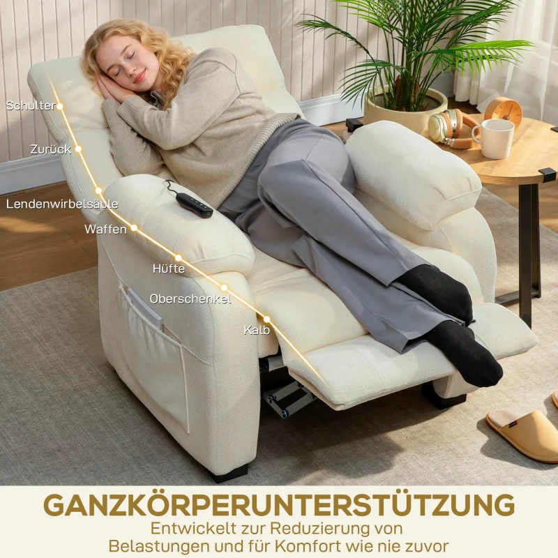 HOMCOM Elektrischer Relaxsessel Fernsehsesel mit Fußstütze, Seitentaschen, bürstenlosem Motor, USB-Anschluss, Fernbedienung