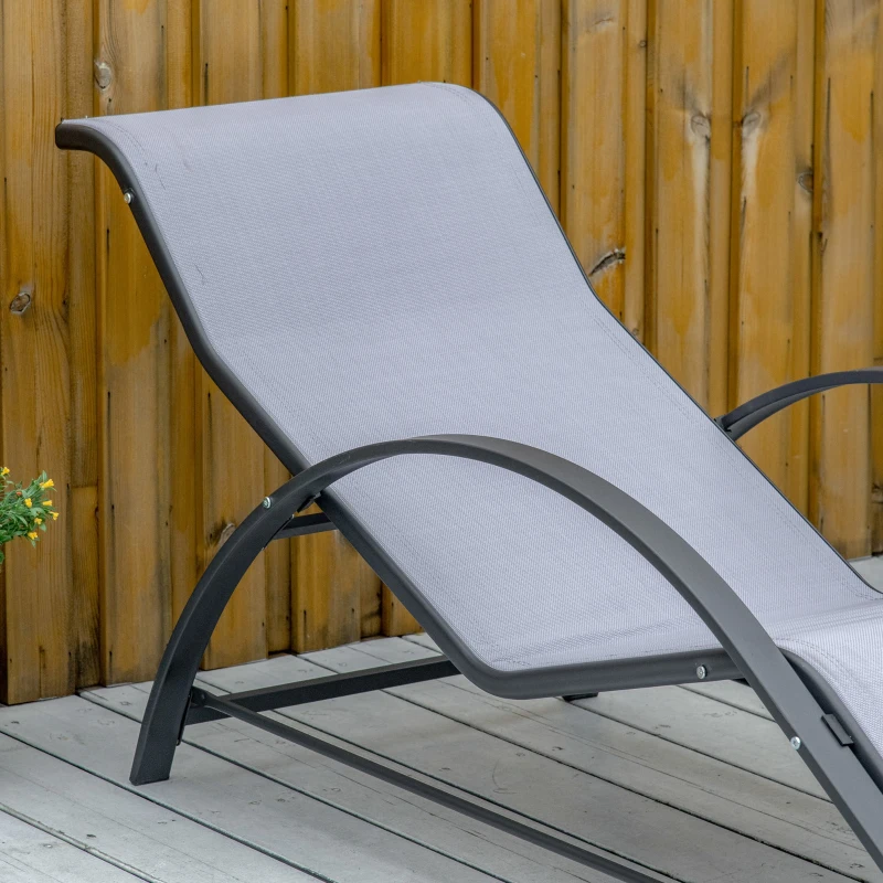 Outsunny Set de 2 șezlonguri și măsuță cu blat din sticlă, 59x169x66 cm, gri deschis