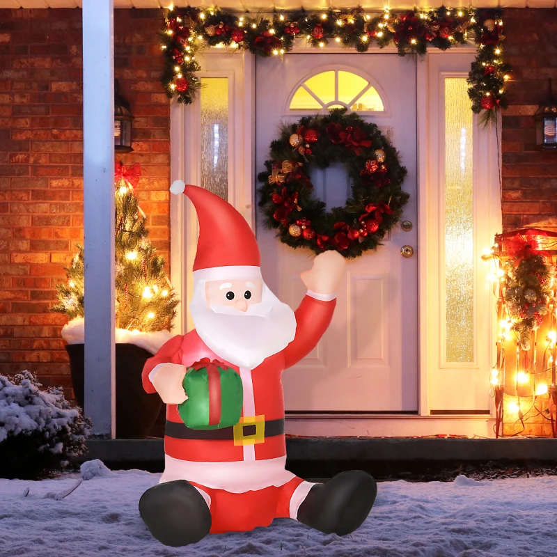 HOMCOM Weihnachtsmann Weihnachtsdekoration,1,2 m, selbstaufblasend, LEDs, inkl. Gebläse, Rot +Weiß