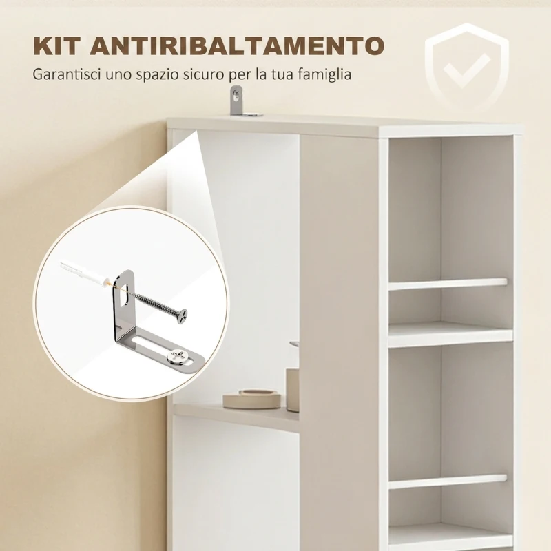 HOMCOM Mobile Colonna Bagno con 2 Cassetti, 2 Ripiani e 3 Scomparti, in Legno, 18x40x135 cm, Bianco