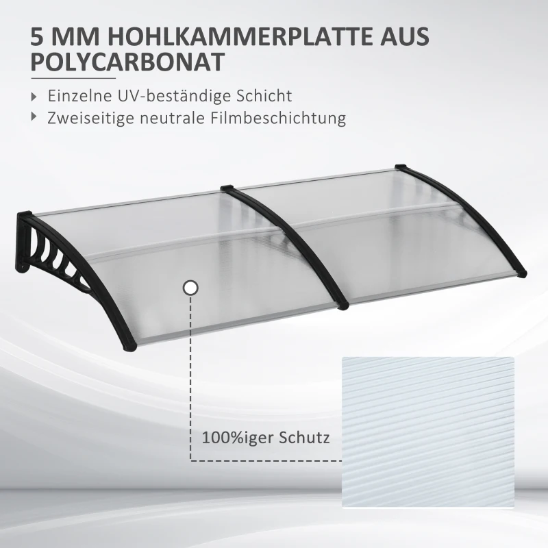 Outsunny Türüberdachung, Schutz vor Regen, Wind und Hagel, Polycarbonat, Aluminium-Verbindungstangen, 200 x 96 x 27 cm, Schwarz
