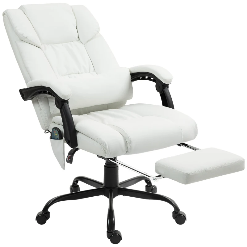 Vinsetto Cadeira de Escritório com Massagem de 6 Pontos Encosto Alto Reclinável Apoio para Pés e Controlo Remoto 66x75x112-122 cm Branco