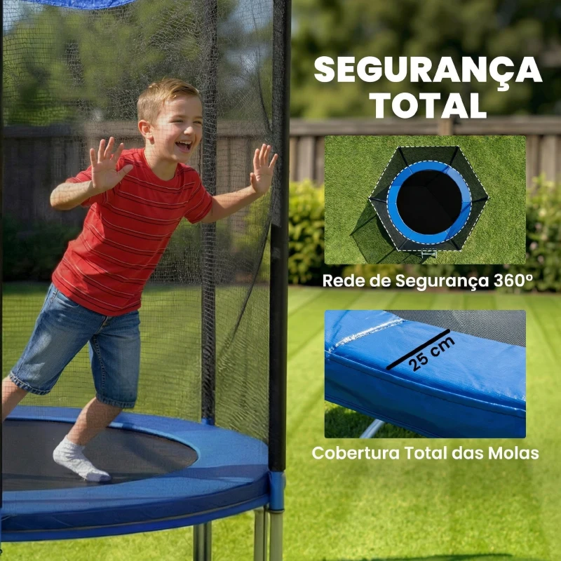SPORTNOW Trampolim para Crianças Exterior Ø305 cm com Rede de Segurança Escada Acolchoamento de Molas Azul