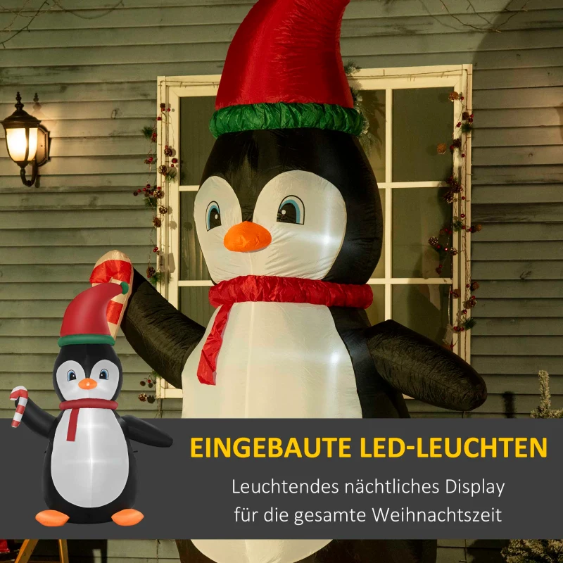 HOMCOM Aufblasbare Weihnachtsdeko, 2,5 m Aufblasbarer Weihnachtspinguin mit 3 LED-Lichtern, 162 x 100 x 250 cm, Mehrfarbig