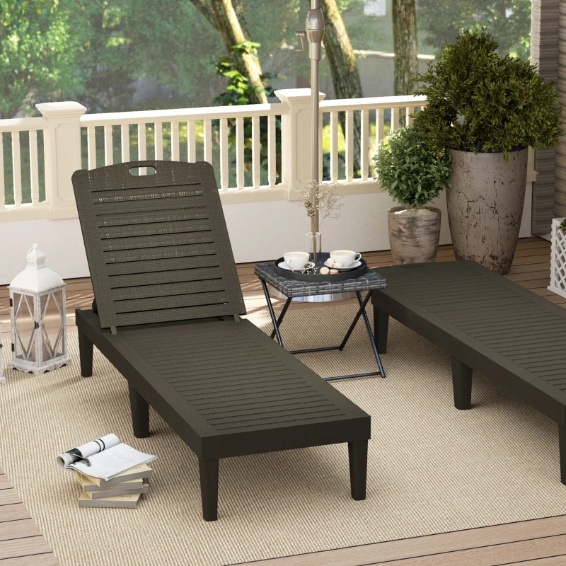 Outsunny Conjunto de 2 Espreguiçadeiras de Jardim Exterior Espreguiçadeiras Reclináveis de PP Encosto Ajustável Resistentes às Intempéries Preto