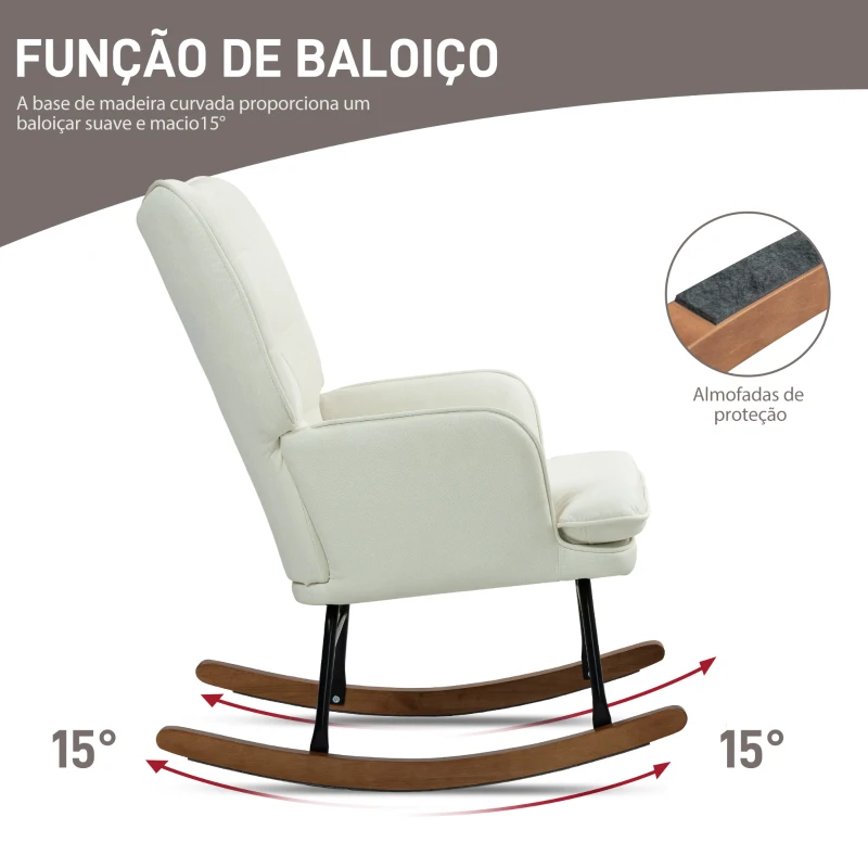 HOMCOM Conjunto de Poltrona Baloiço com Apoio para os Pés Poltrona Relax com Almofada Acolchoada e Anti-Tombo 64x89x90 cm Bege