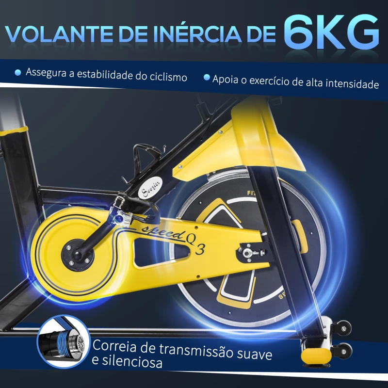 HOMCOM Bicicleta Estática com Resistência Ajustável Ecrã LCD Guiador e Assento Ajustáveis  45,5x100x101-113 cm Amarelo e Preto