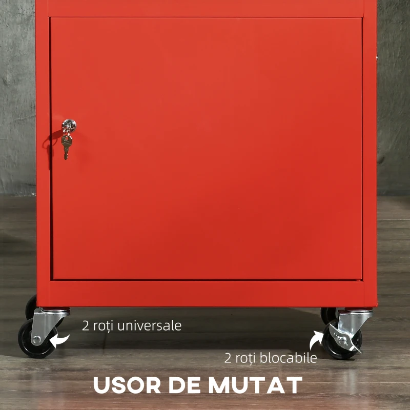 DURHAND Cutie pentru unelte pe roti cu 4 sertare rulante, Rosu
