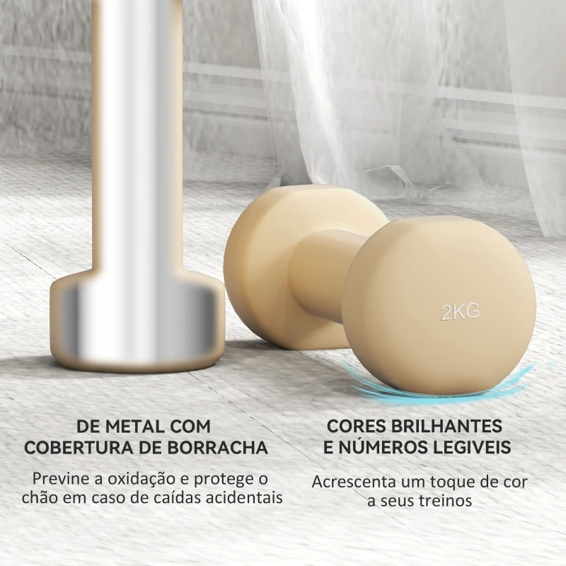 HOMCOM Conjunto de Halteres de 8 Peças 2x0,5 kg 2x1 kg 2x1,5 kg 2x2 kg Antiderrapantes com Mala de Transporte Multicoloridos