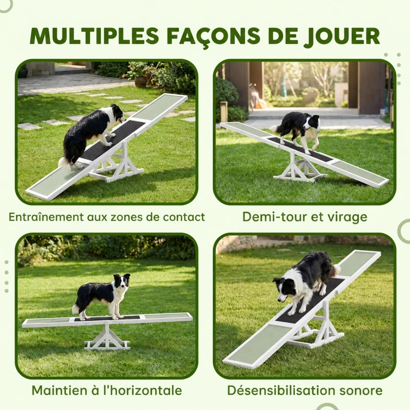 PawHut Agility sport pour chien bascule équipement entrainement chien antidérapant 180 x 30 x 30 cm gris blanc