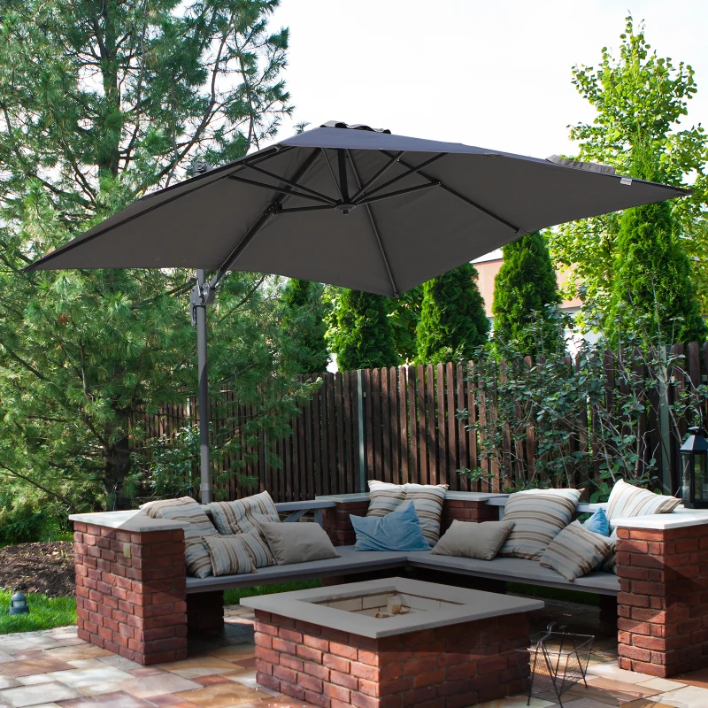 HOMCOM Chapéu de Sol de Jardim 245x245x248cm Chapéu de Sol Excêntrico com Rotação 360° Inclinação de 5 Níveis com Manivela e Ventilação para Pátio Terraço Cinza