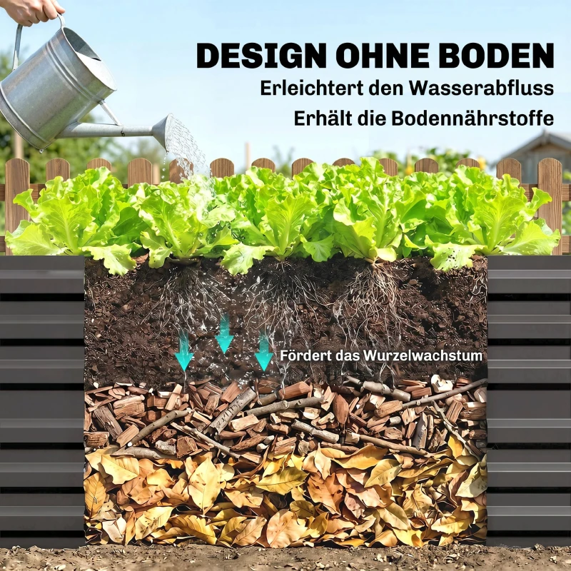 Outsunny Pflanzenkübel, Handliches Blumenbeet zum Anpflanzen, Hegen und Pflegen, Hochbeet, Stahl, Dunkelgrau