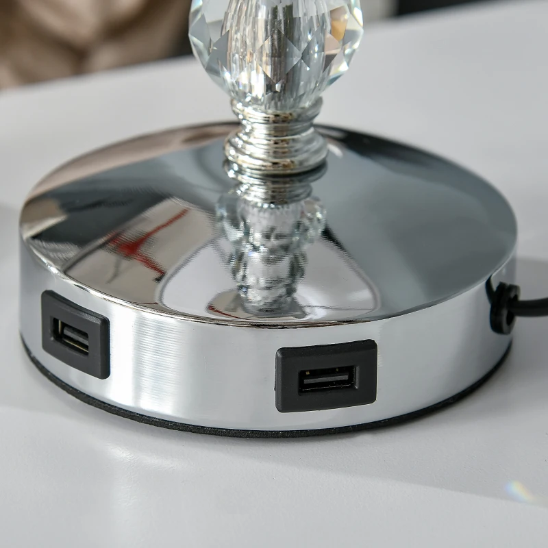 HOMCOM Tischleuchte Schreibtischleuchte Nachttischlampe, USB-Schnittstelle, 23 x 23 x 45 cm, Weiß + Silber
