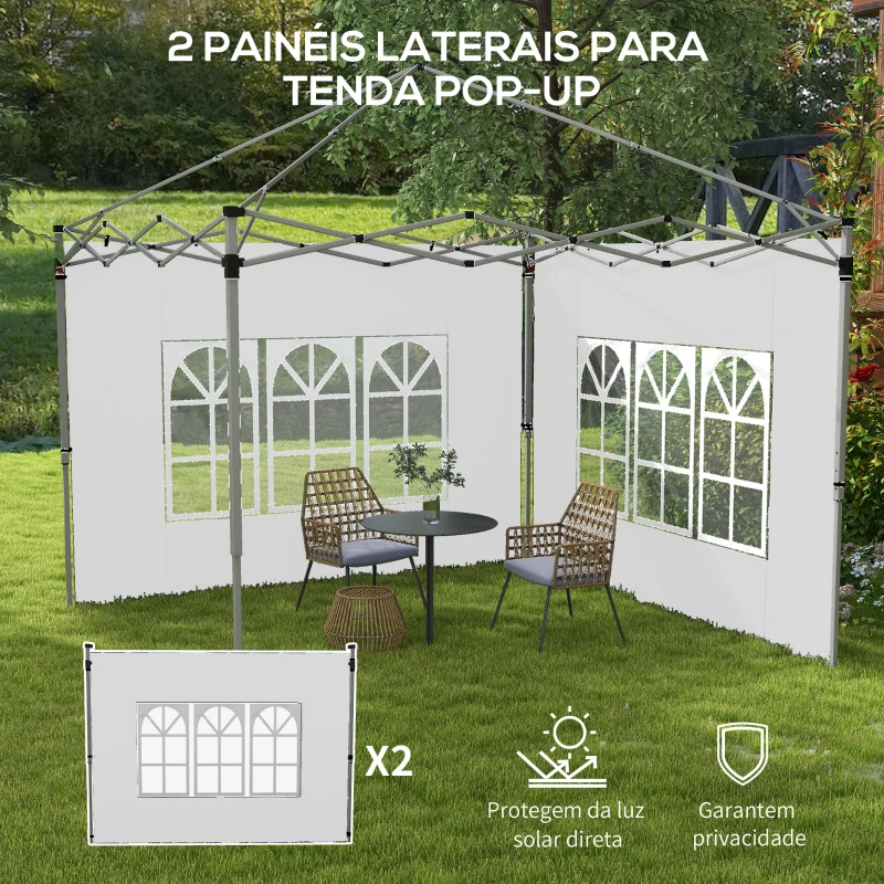 Outsunny 2 Paredes Laterais para Tenda de 3x3 / 3x4 m 295x195 cm Parede de Substituição de Tecido Oxford para Tendas Dobráveis Branco